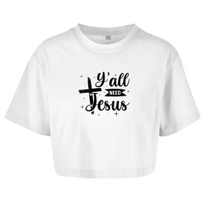 Damen Oversize Crop Top all you need jesus
