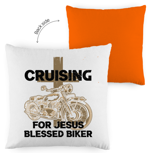 Kopfkissen zweifarbig cruising for jesus blessed biker