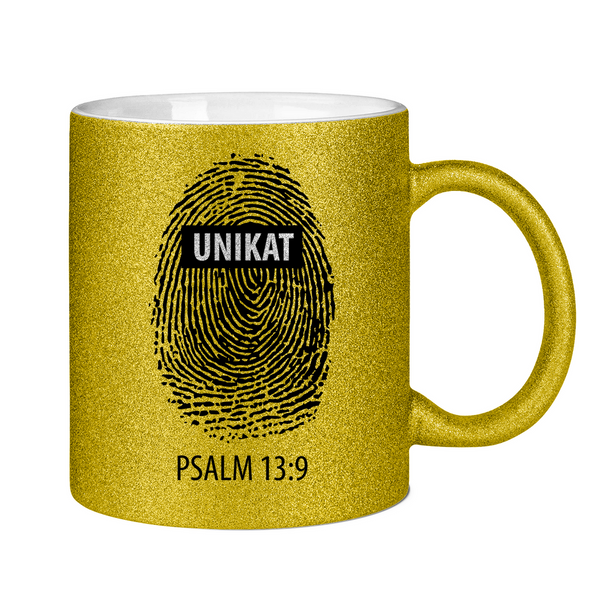 Glitzertasse unikat fingerabdruck psalm 13:9