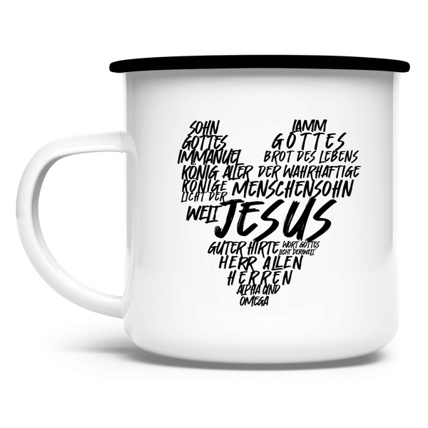 Emaille Tasse jesus herz wordcloud