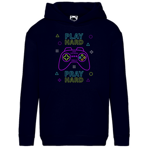 Kinder Hoodie play hard pray hard 1 thess 5:17 gamer