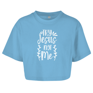 Damen Oversize Crop Top try jesus not me
