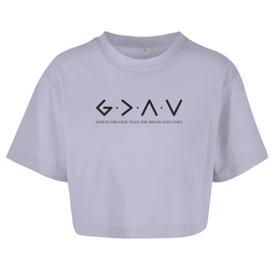 Damen Oversize Crop Top god is greater than the highs and lows