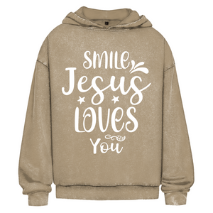 Oversize Washed Hoodie smile jesus loves you