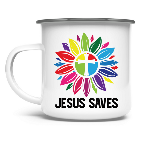 Emaille Tasse jesus saves blume