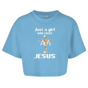 Damen Oversize Crop Top just a girl who loves jesus