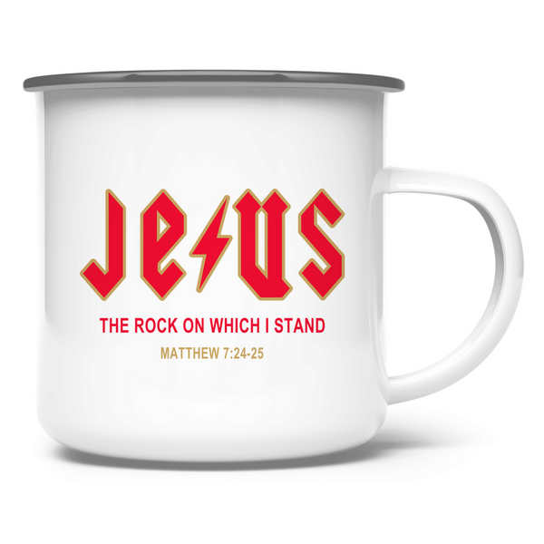 Emaille Tasse jesus the rock matthew 7:24-25