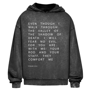 Oversize Washed Hoodie i will fear no evil psalm 23:4