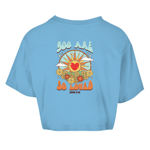Damen Oversize Crop Top you are so loved john 3:16