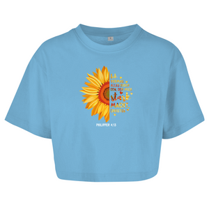 Damen Oversize Crop Top christus der mich stark macht philipper 4.13