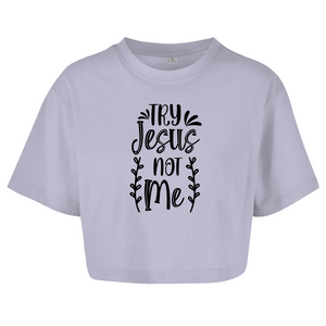 Damen Oversize Crop Top try jesus not me