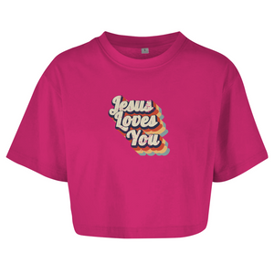 Damen Oversize Crop Top jesus loves you
