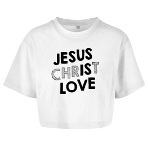 Damen Oversize Crop Top jesus christ love