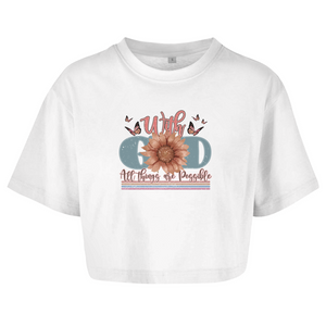 Damen Oversize Crop Top with god all things are possible