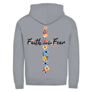 Zipper Hoodie faith over fear blumen kreuz