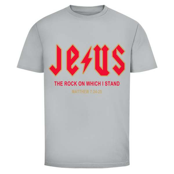 Herren T-Shirt jesus the rock matthew 7:24-25