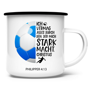 Emaille Tasse der mich stark macht philipper 4:13 handball