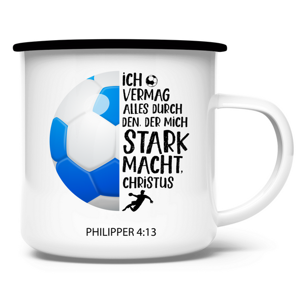 Emaille Tasse der mich stark macht philipper 4:13 handball