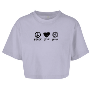 Damen Oversize Crop Top peace love jesus