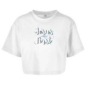 Damen Oversize Crop Top jesus first