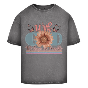 Oversize Washed T-Shirt with god all things are possible