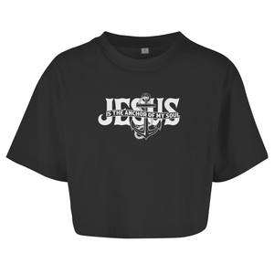 Damen Oversize Crop Top jesus the anchor of my soul