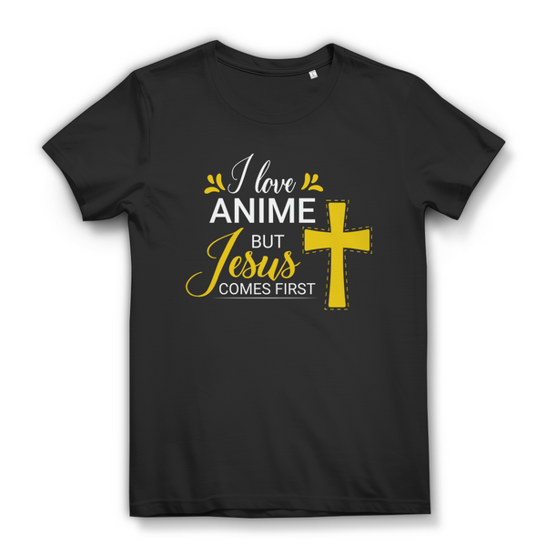 Damen Bio T-Shirt i love anime but jesus comes first