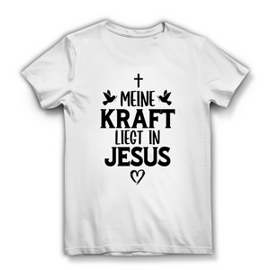 Damen Bio T-Shirt meine kraft liegt in jesus