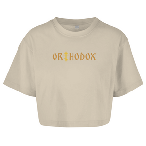 Damen Oversize Crop Top orthodox kreuz
