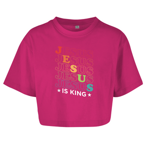 Damen Oversize Crop Top jesus is king retro