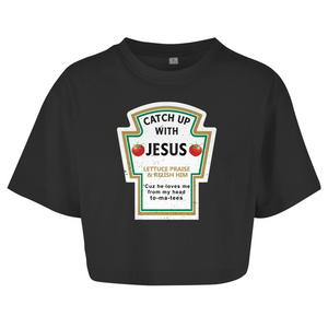 Damen Oversize Crop Top catch up with jesus