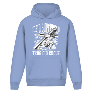 Oversize Hoodie Ohne Kordel mein superheld trug ein kreuz