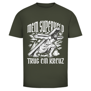 Herren T-Shirt mein superheld trug ein kreuz