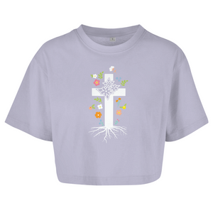 Damen Oversize Crop Top kreuz roots