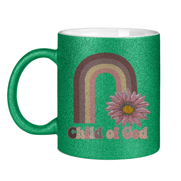 Glitzertasse child of god regenbogen