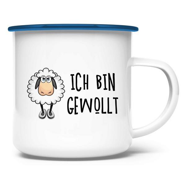 Emaille Tasse schaf ich bin gewollt