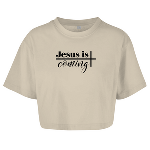 Damen Oversize Crop Top jesus is comig