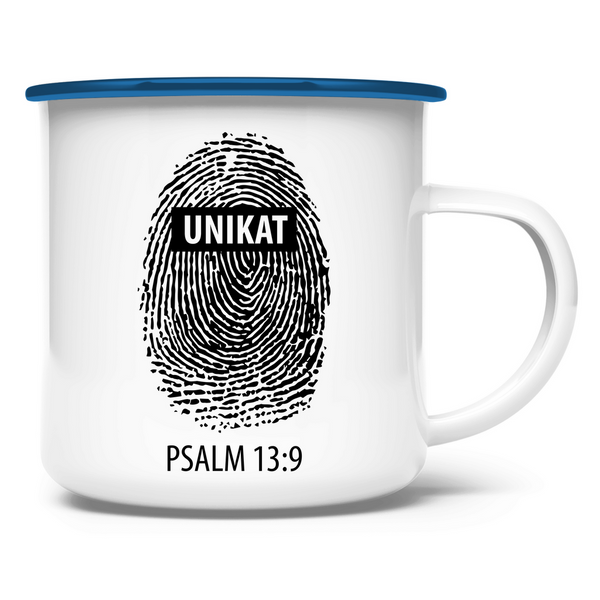 Emaille Tasse unikat fingerabdruck psalm 13:9