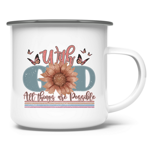 Emaille Tasse with god all things are possible