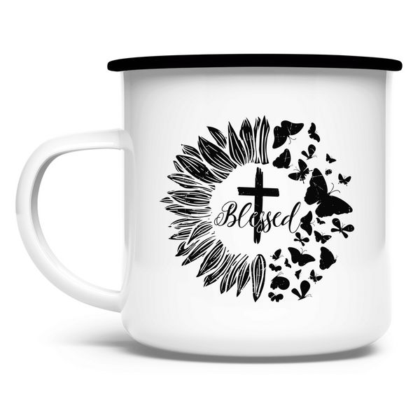 Emaille Tasse blessed sonneblume schmetterling