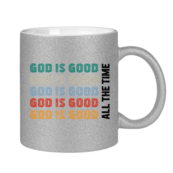 Glitzertasse god is good schriftzug