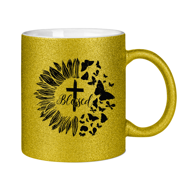 Glitzertasse blessed sonneblume schmetterling