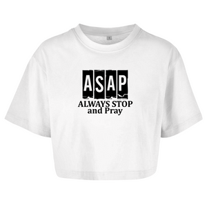 Damen Oversize Crop Top always stop and pray