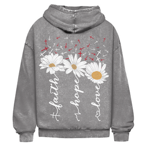 Oversize Washed Hoodie faith hope love blumen