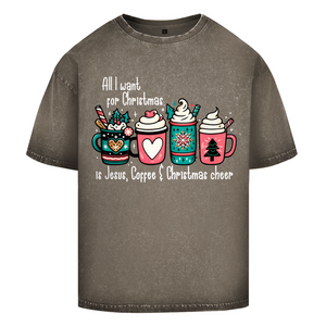 Oversize Washed T-Shirt all i want for christmas is jesus coffee