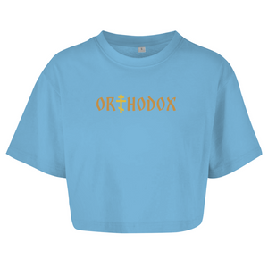 Damen Oversize Crop Top orthodox kreuz
