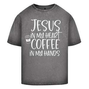 Oversize Washed T-Shirt jesus in my heart coffee in my hands