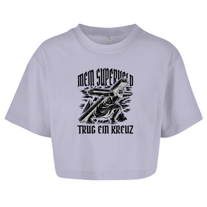Damen Oversize Crop Top mein superheld trug ein kreuz