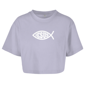 Damen Oversize Crop Top fisch symbol ICHTHYS Jesus