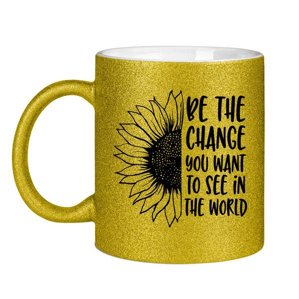 Glitzertasse sonnenblume be the change